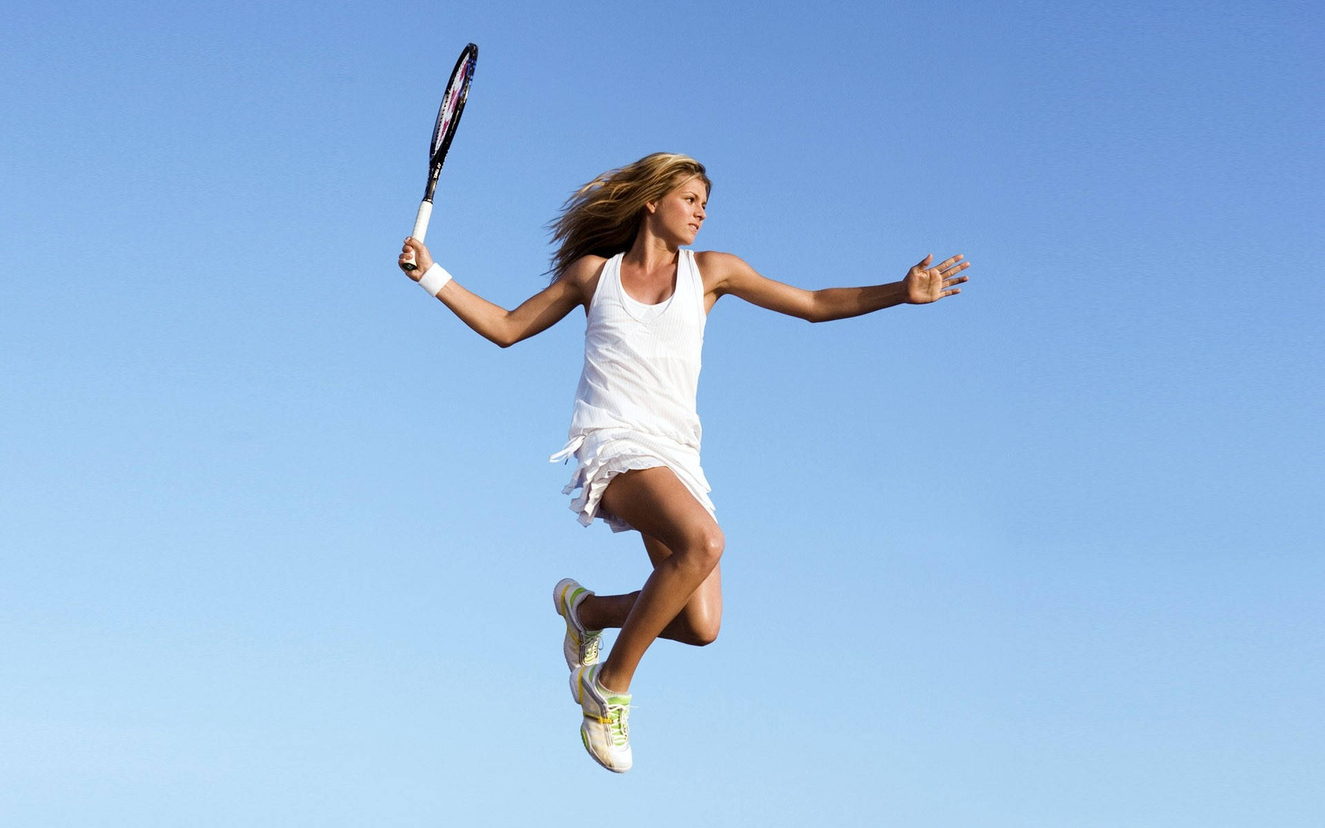 Maria Kirilenko, sky blue background, clear blue sky, Full HD Desktop Wallpaper