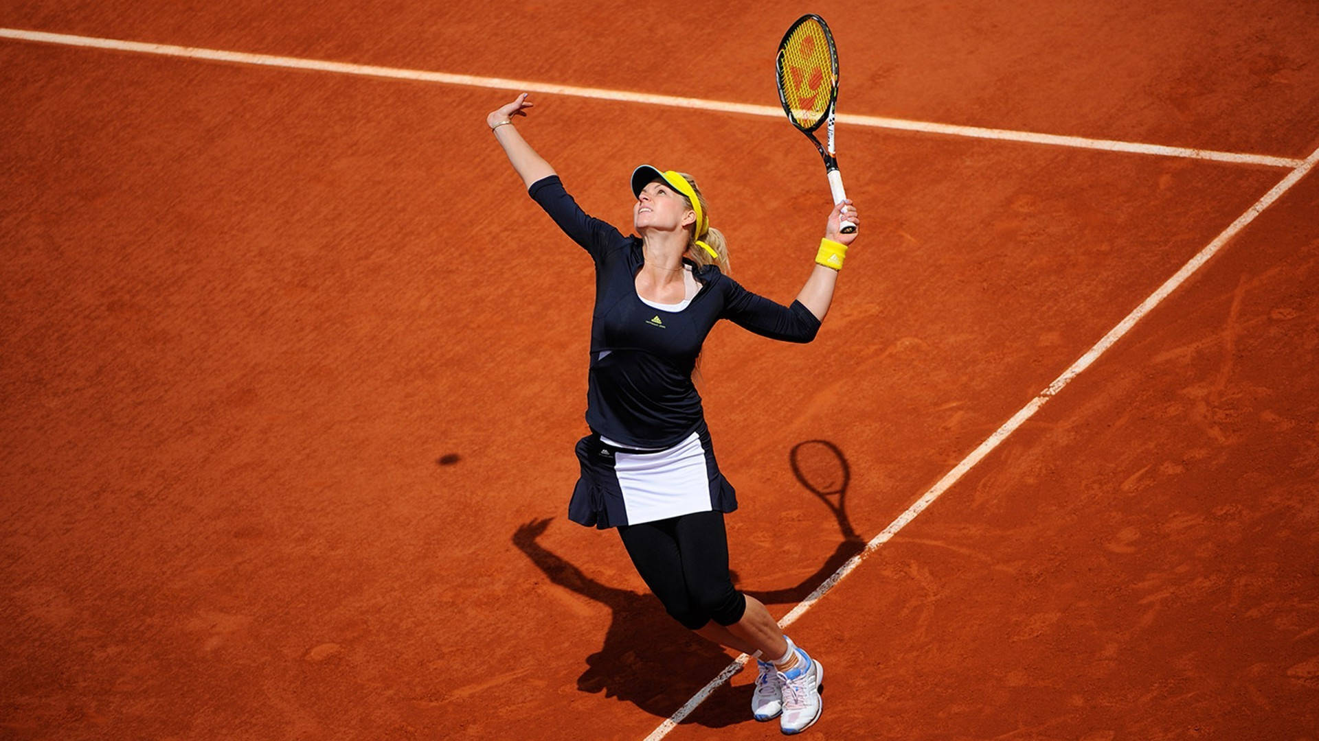 Maria Kirilenko, red clay court, white lines, Full HD Desktop Wallpaper