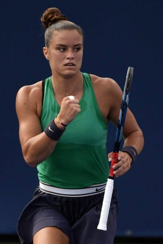 Maria Sakkari, green tank top, navy shorts, SD Phone Wallpaper