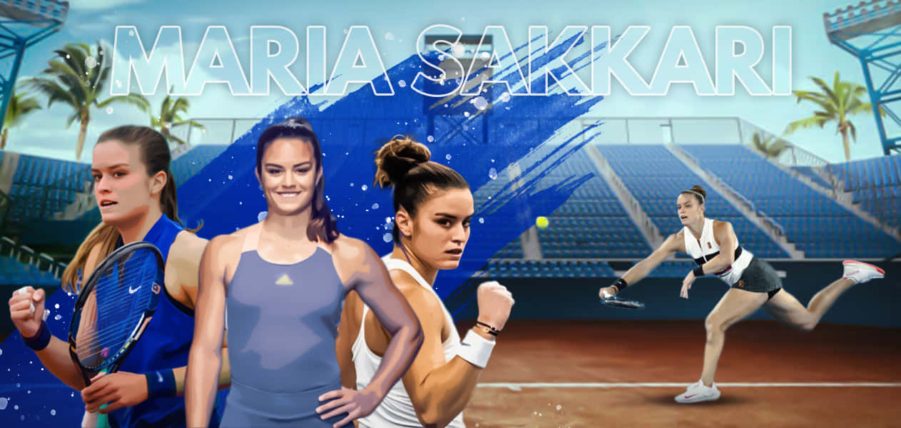 Maria Sakkari, clay court, palm trees, SD Desktop Wallpaper