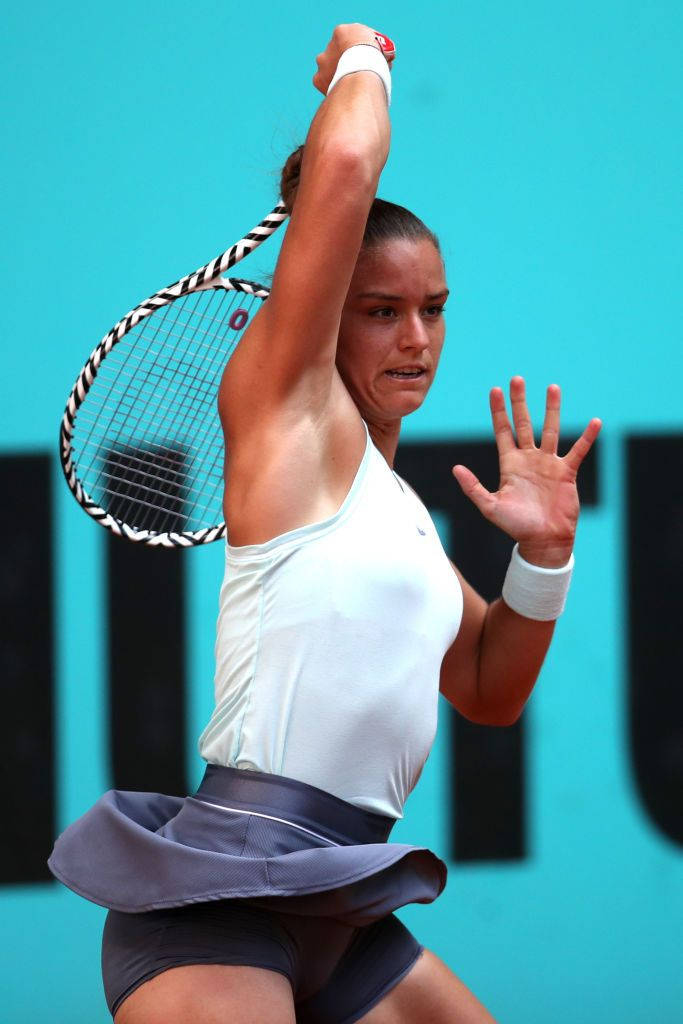 Maria Sakkari, turquoise wall, tennis player, SD Phone Wallpaper