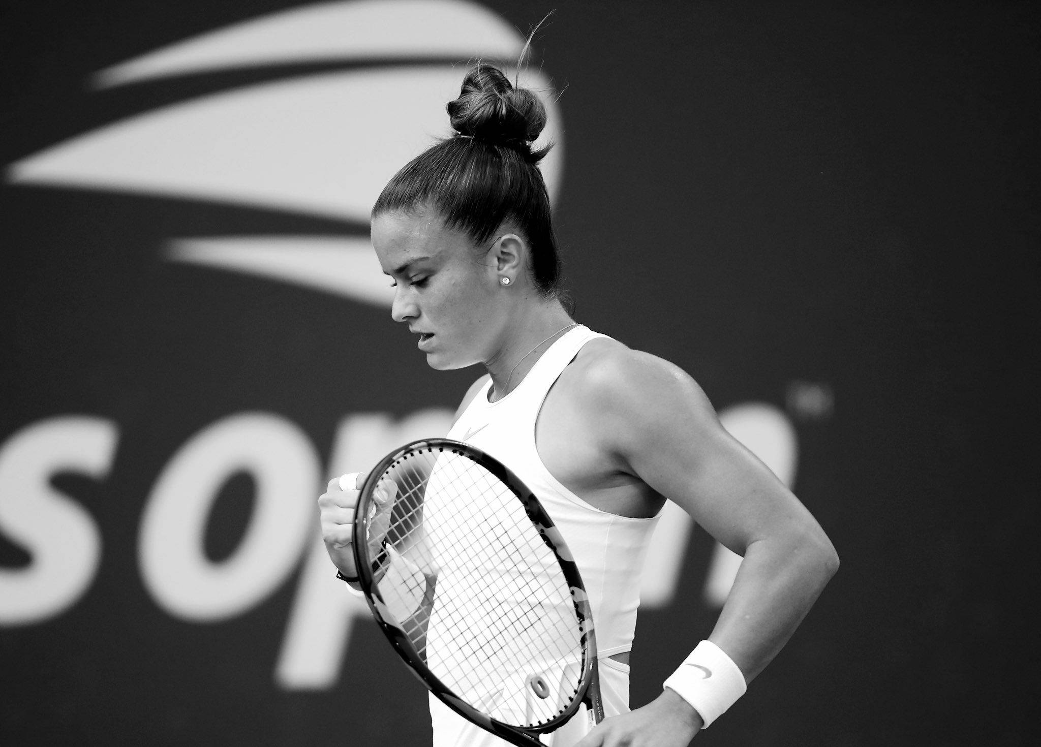 Maria Sakkari, white tank top, racket, Full HD Desktop Wallpaper