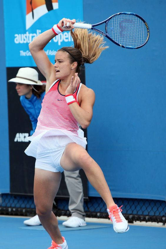 Maria Sakkari, blue court, ponytail, SD Phone Wallpaper