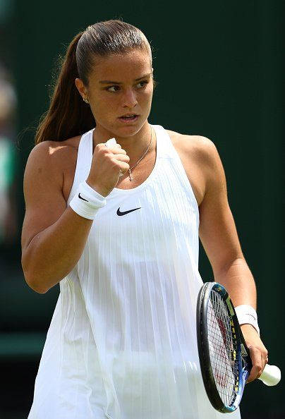Maria Sakkari, tennis match, white dress, SD Phone Wallpaper