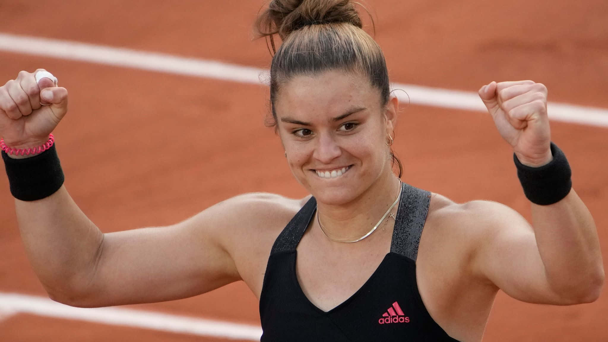 Maria Sakkari, clay court, clenched fists, Full HD Desktop Wallpaper