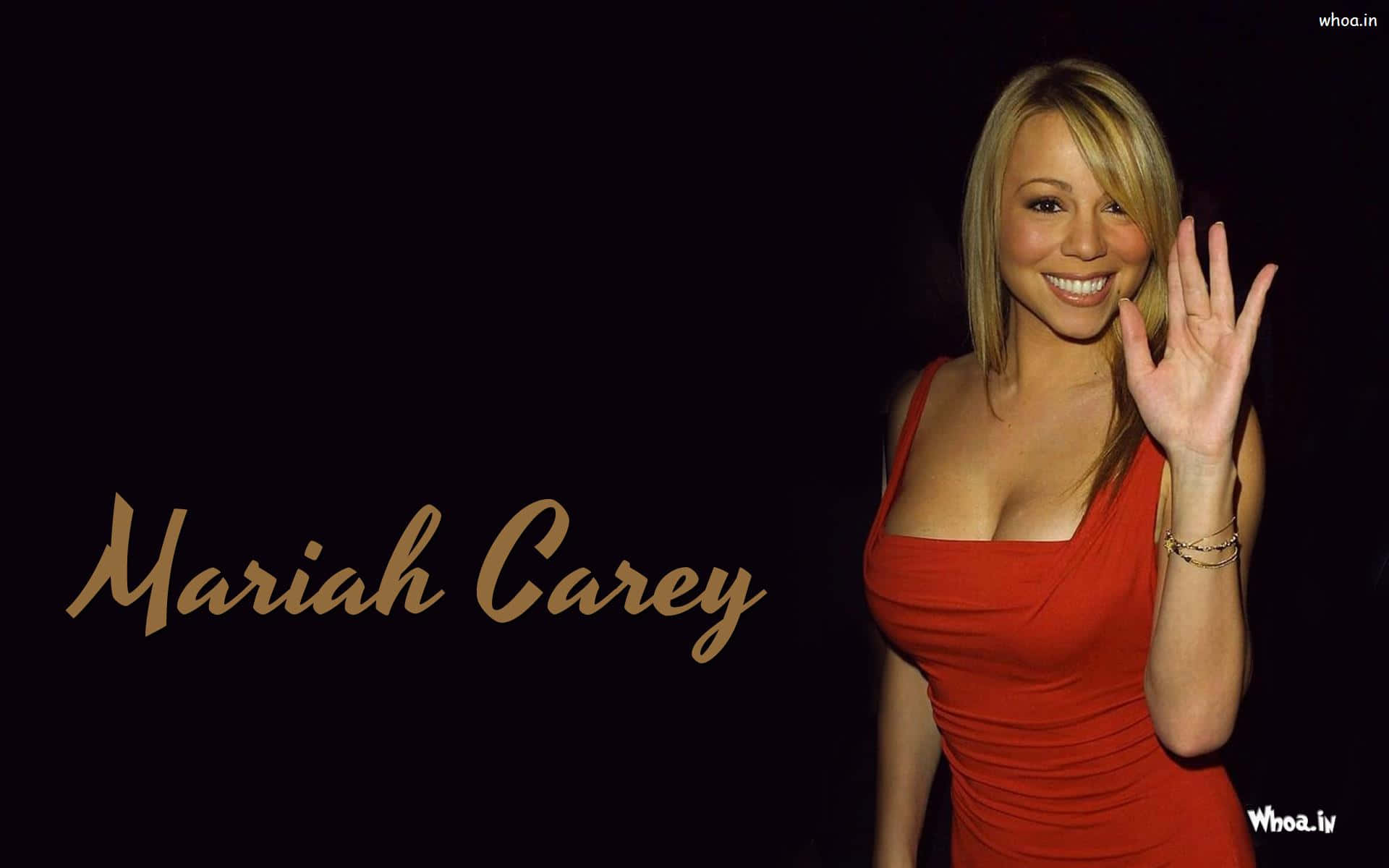 Mariah Carey, red dress, black background, Full HD Desktop Wallpaper