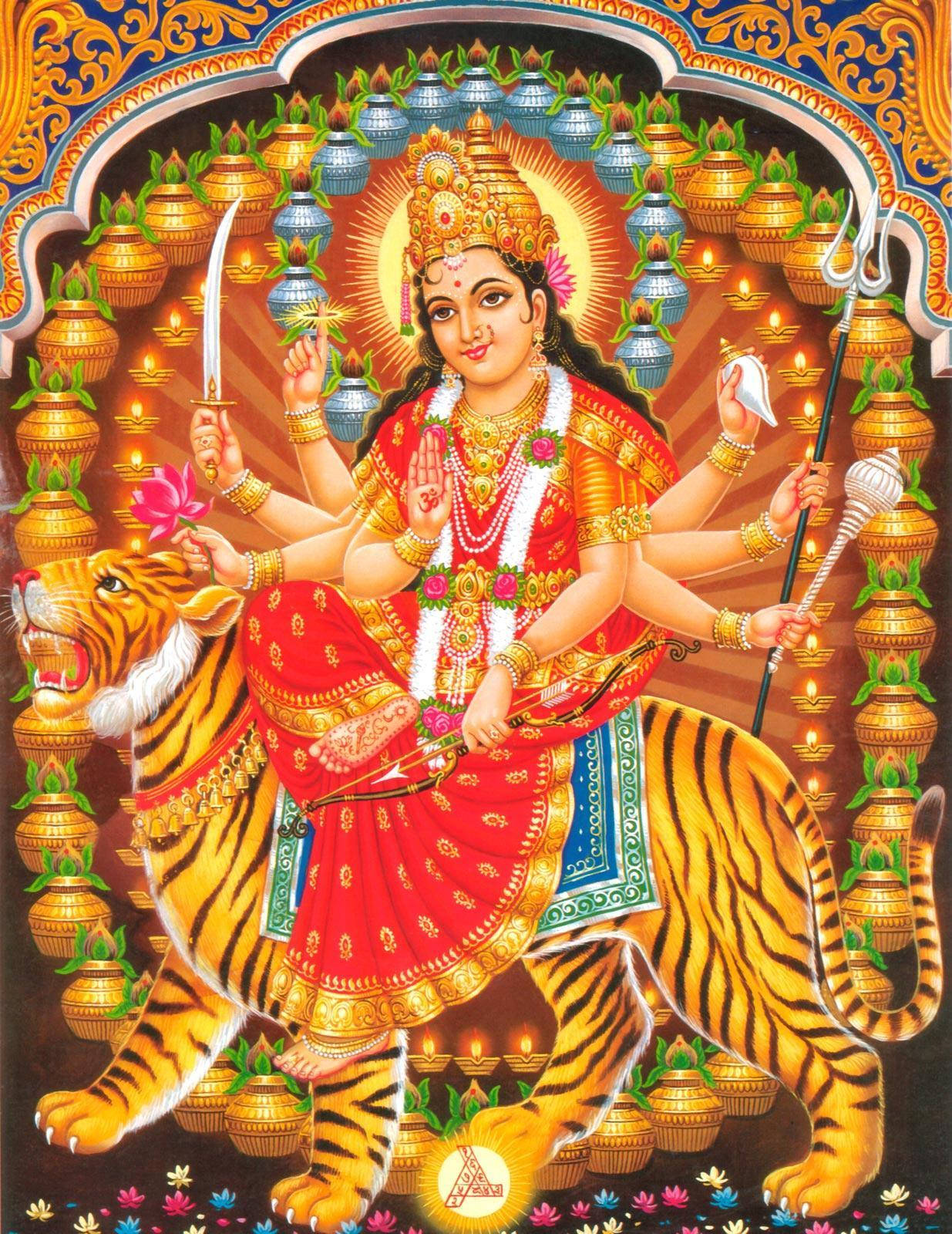 Mariamman, multi-armed goddess, red and gold, HD Phone Wallpaper