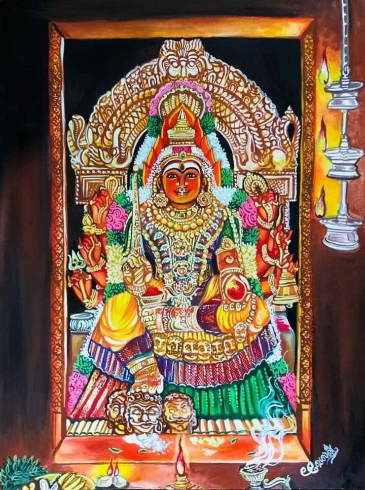 Mariamman, gold jewelry, colorful garments, SD Phone Wallpaper