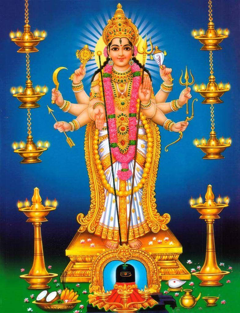 Mariamman, gold, pink garlands, SD Phone Wallpaper