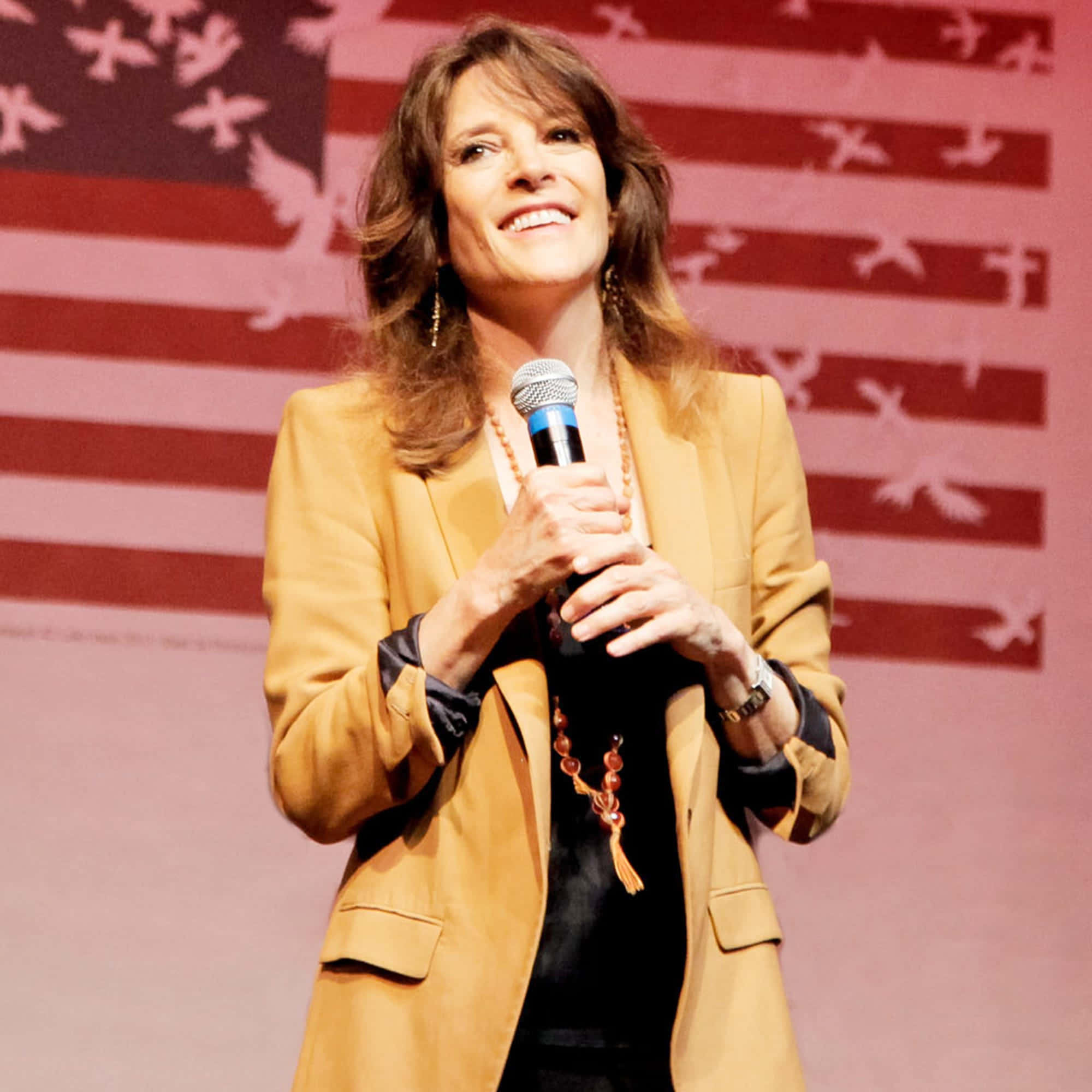 Marianne Williamson, tan blazer, microphone, Full HD Desktop Wallpaper