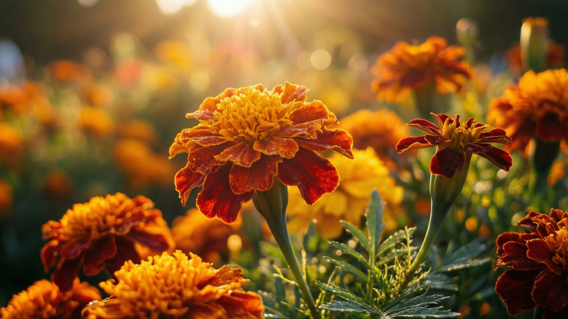 Golden Hour, marigolds, vibrant orange, Full HD Desktop Wallpaper