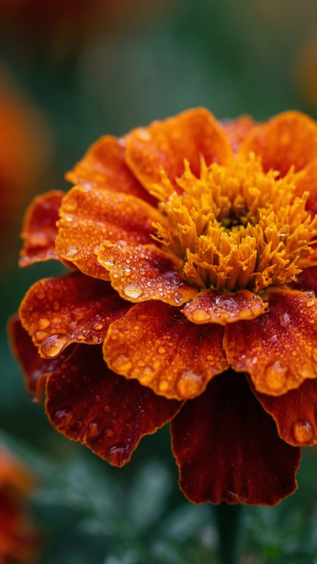 dewy marigold macro, vibrant orange marigold, dew drops glistening, Full HD Phone Wallpaper