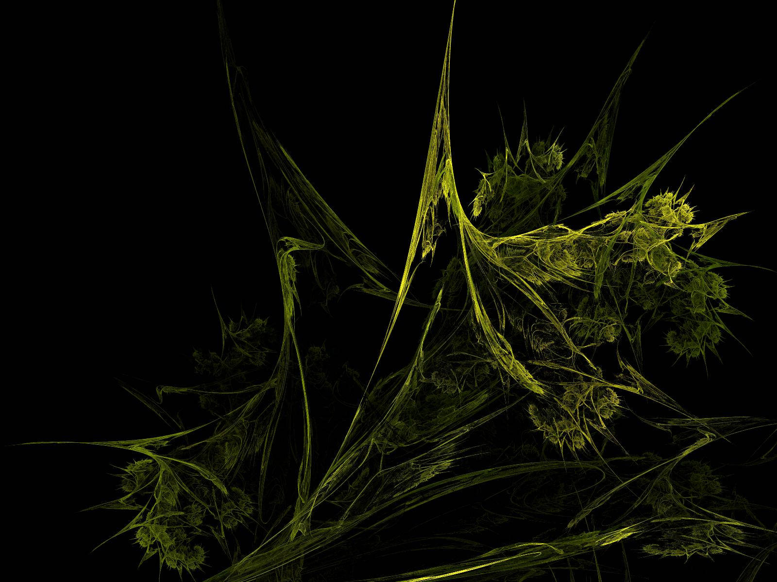 vibrant lime green, fractal tendrils, pure black void, HD Desktop Wallpaper