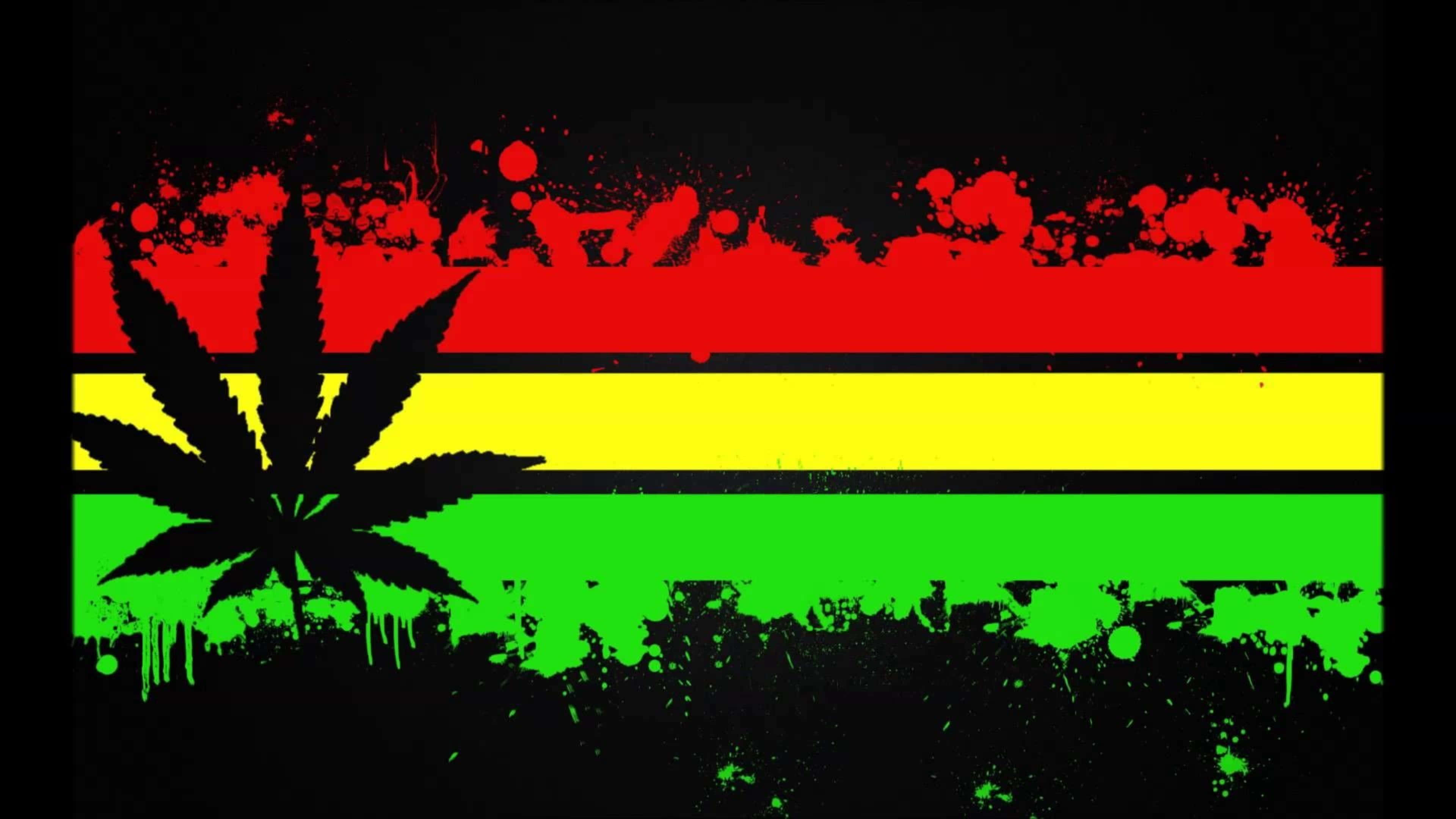 4K Marijuana Republic, cannabis leaf silhouette, grungy Rastafarian flag, 4K Desktop Wallpaper