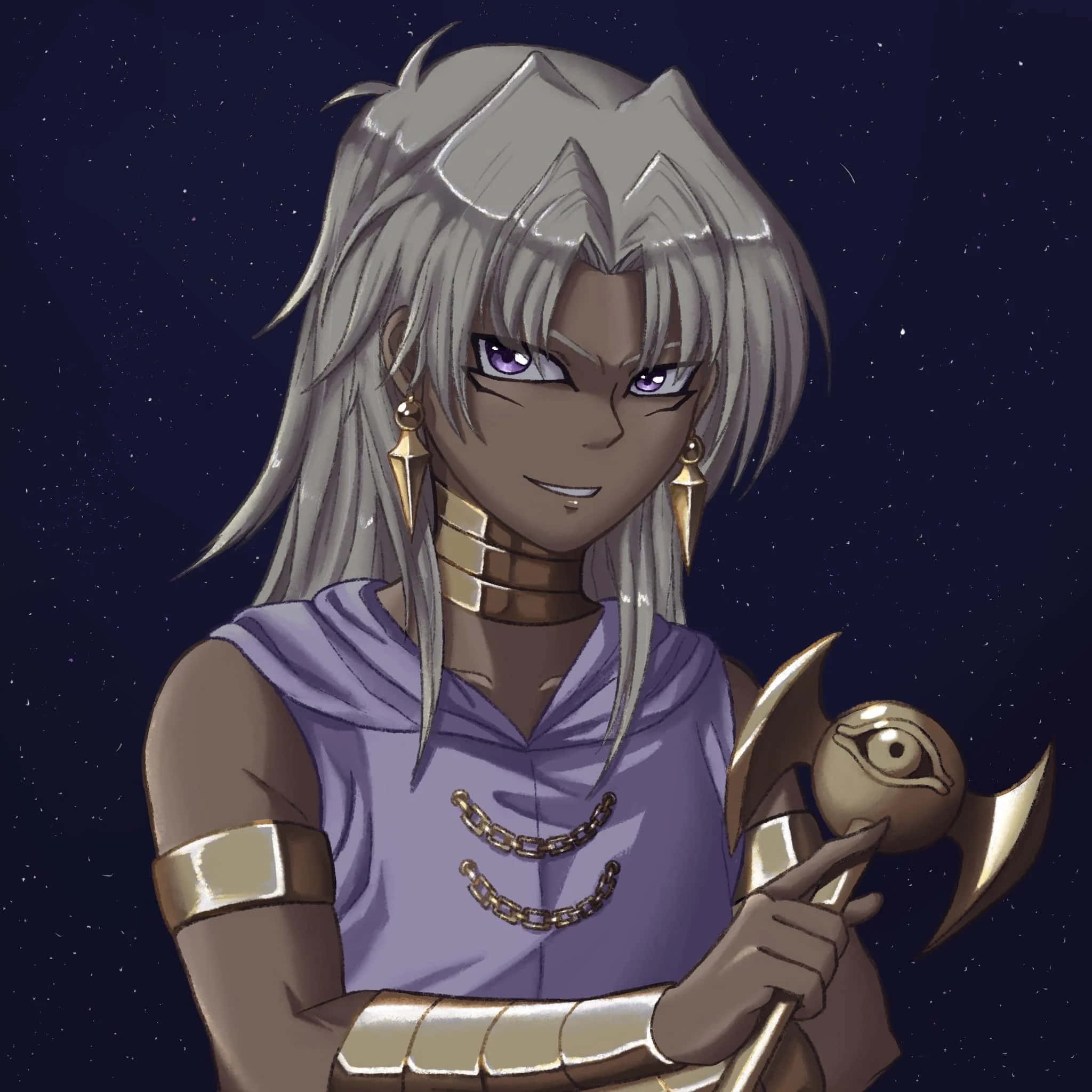Marik Ishtar, silver-haired, purple eyes, Full HD Desktop Wallpaper