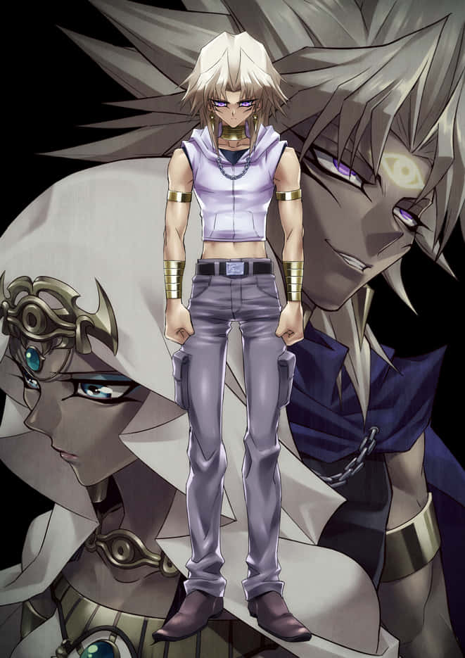 Marik Ishtar, spiky white hair, purple eyes, SD Phone Wallpaper