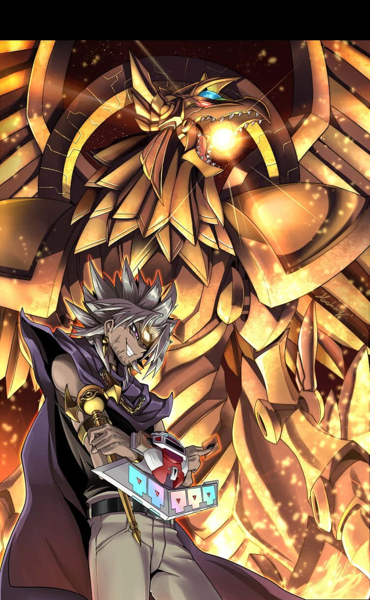 Marik Ishtar, silver-haired anime warrior, glowing card, SD Phone Wallpaper