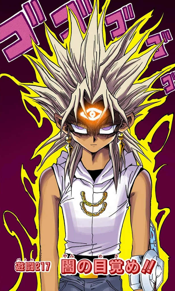 Marik Ishtar, spiky white hair, glowing eye, SD Phone Wallpaper
