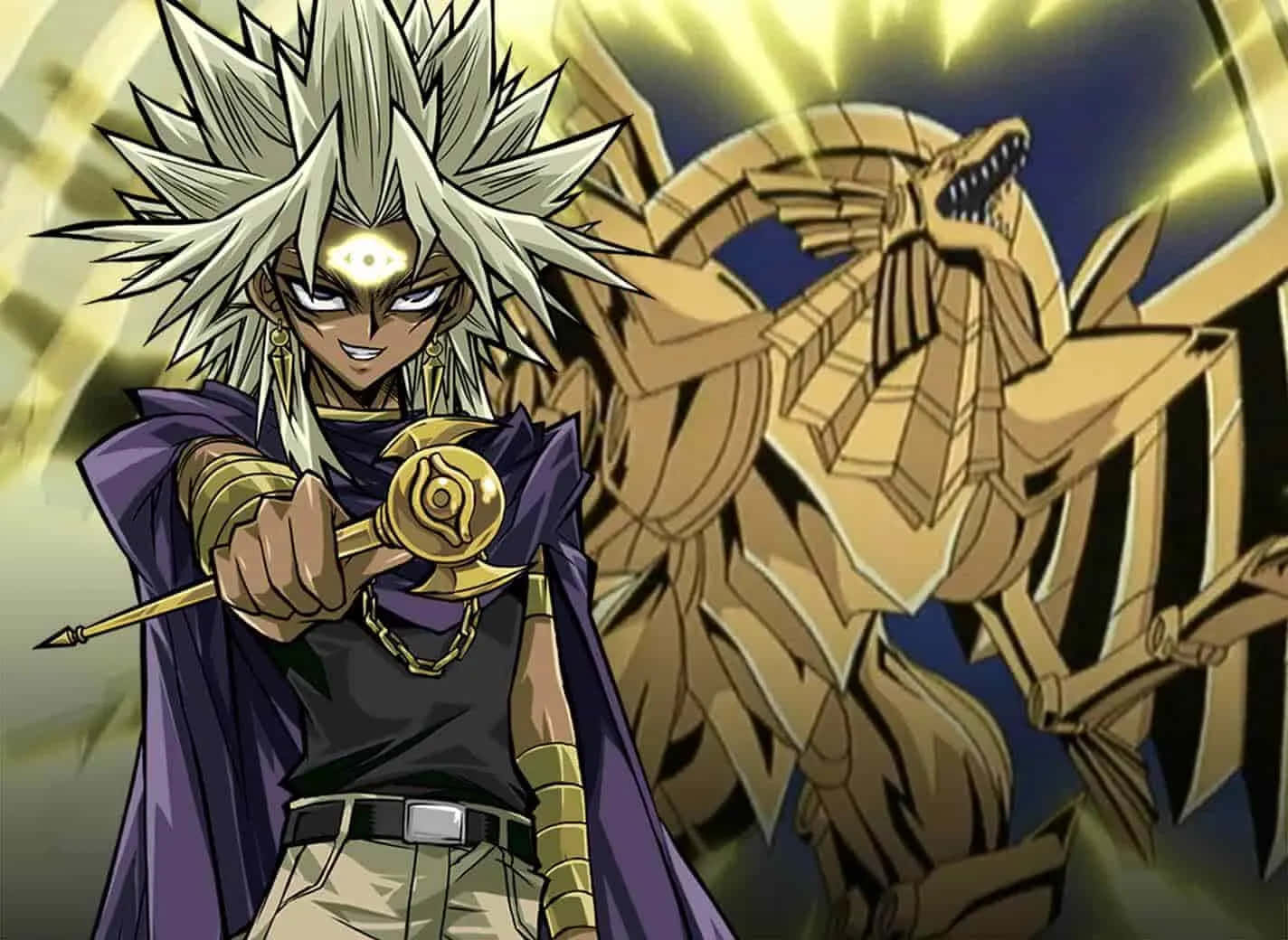 Marik Ishtar, spiky white hair, golden eye, HD Desktop Wallpaper