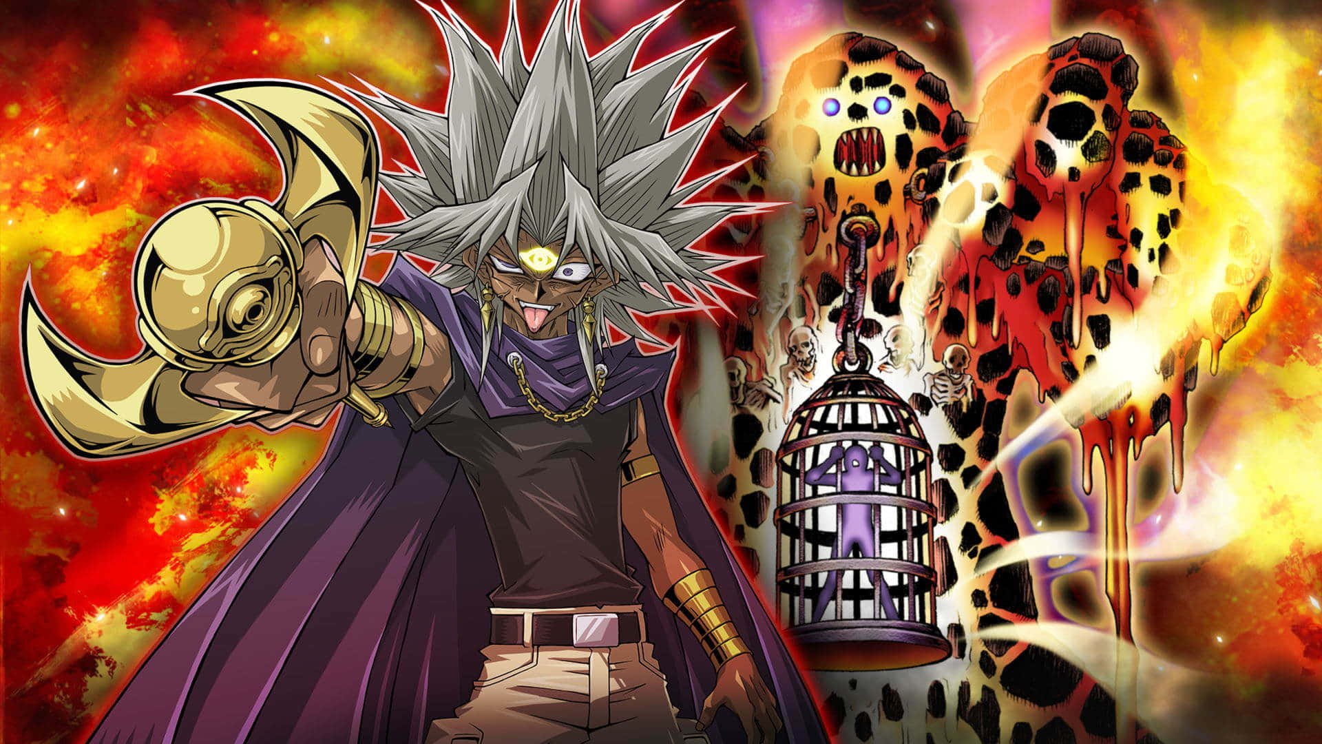 Marik Ishtar, purple cloak, golden weapon, Full HD Desktop Wallpaper