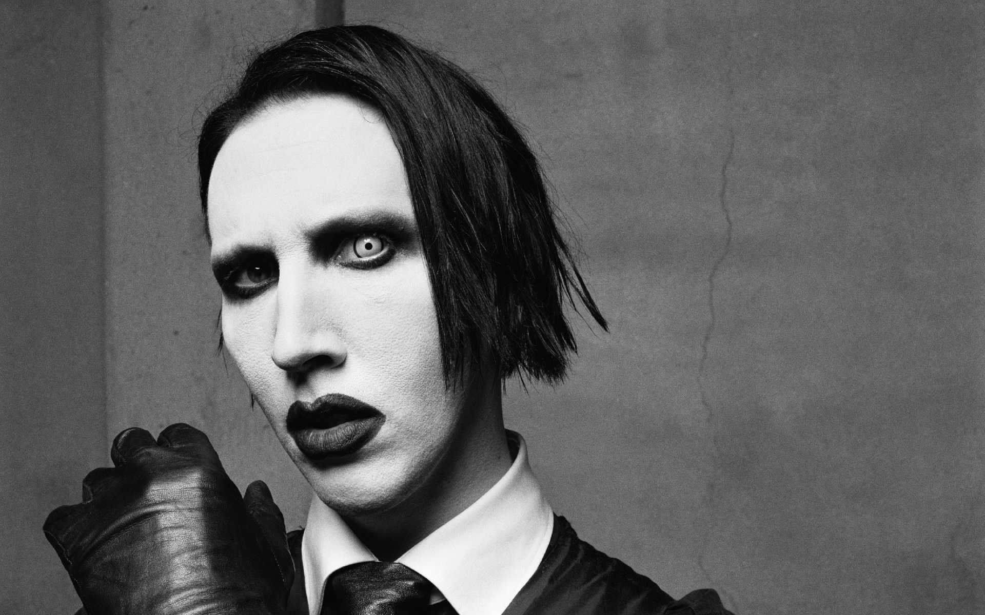 Marilyn Manson, black and white portrait, dramatic makeup, Full HD Desktop Wallpaper