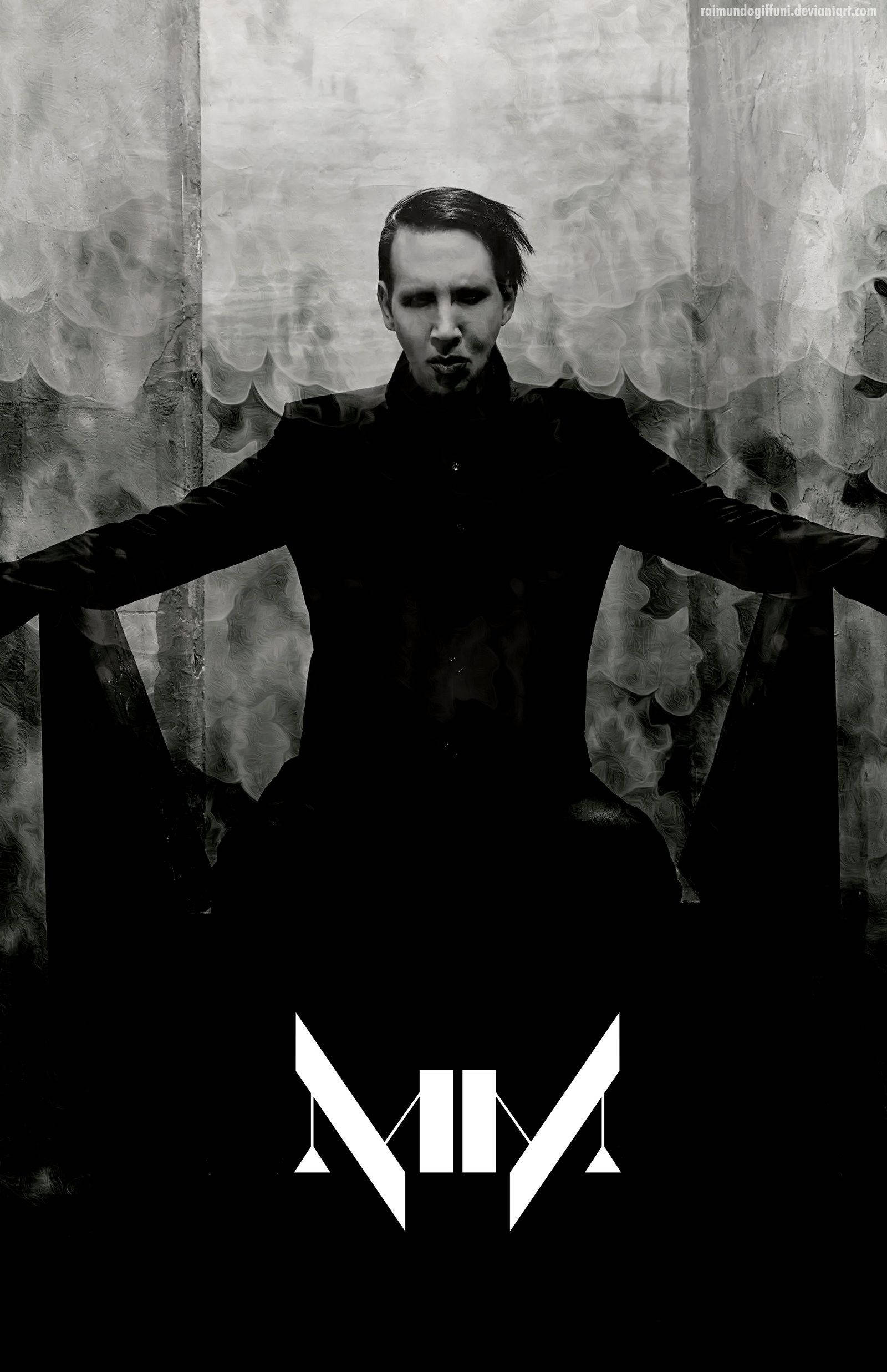 Marilyn Manson, black coat, smoky textured backdrop, Full HD Phone Wallpaper