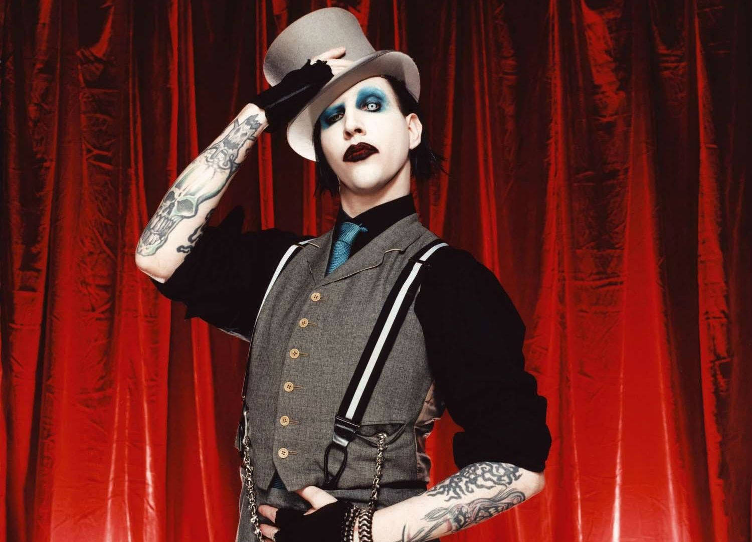 Marilyn Manson, top hat, dramatic blue eye makeup, HD Desktop Wallpaper