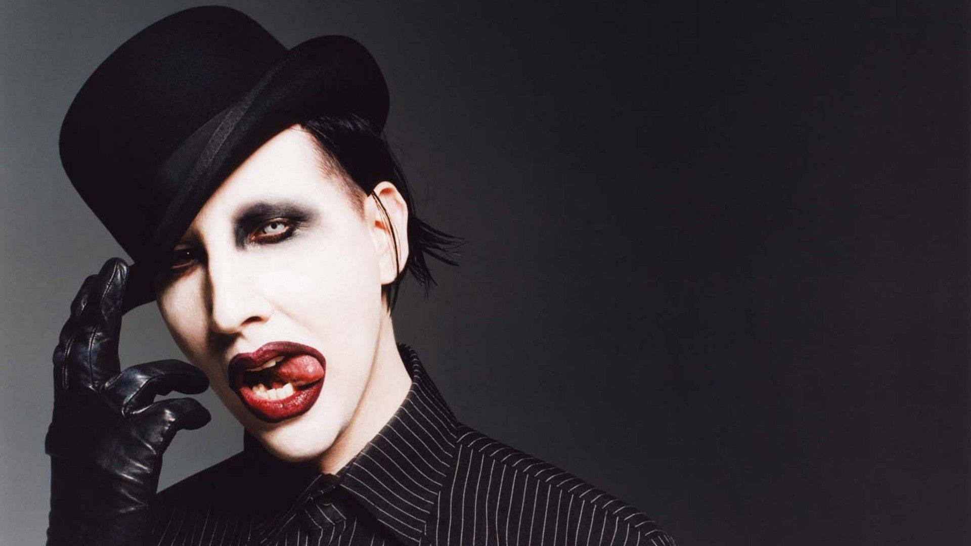 Marilyn Manson, black top hat, dramatic makeup, Full HD Desktop Wallpaper