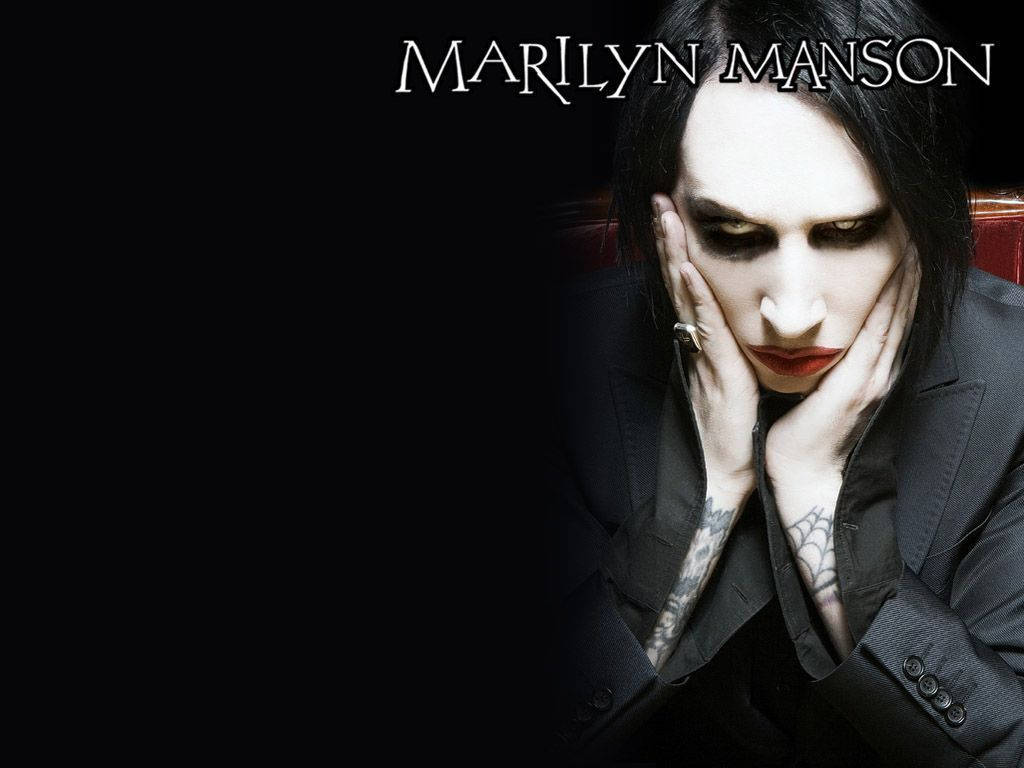 Marilyn Manson, black suit, dramatic makeup, SD Desktop Wallpaper