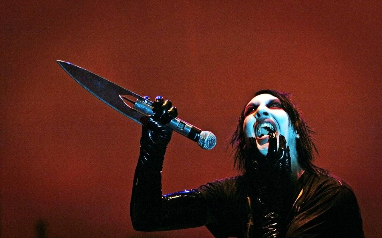 Marilyn Manson, white face paint, black gloves, HD Desktop Wallpaper