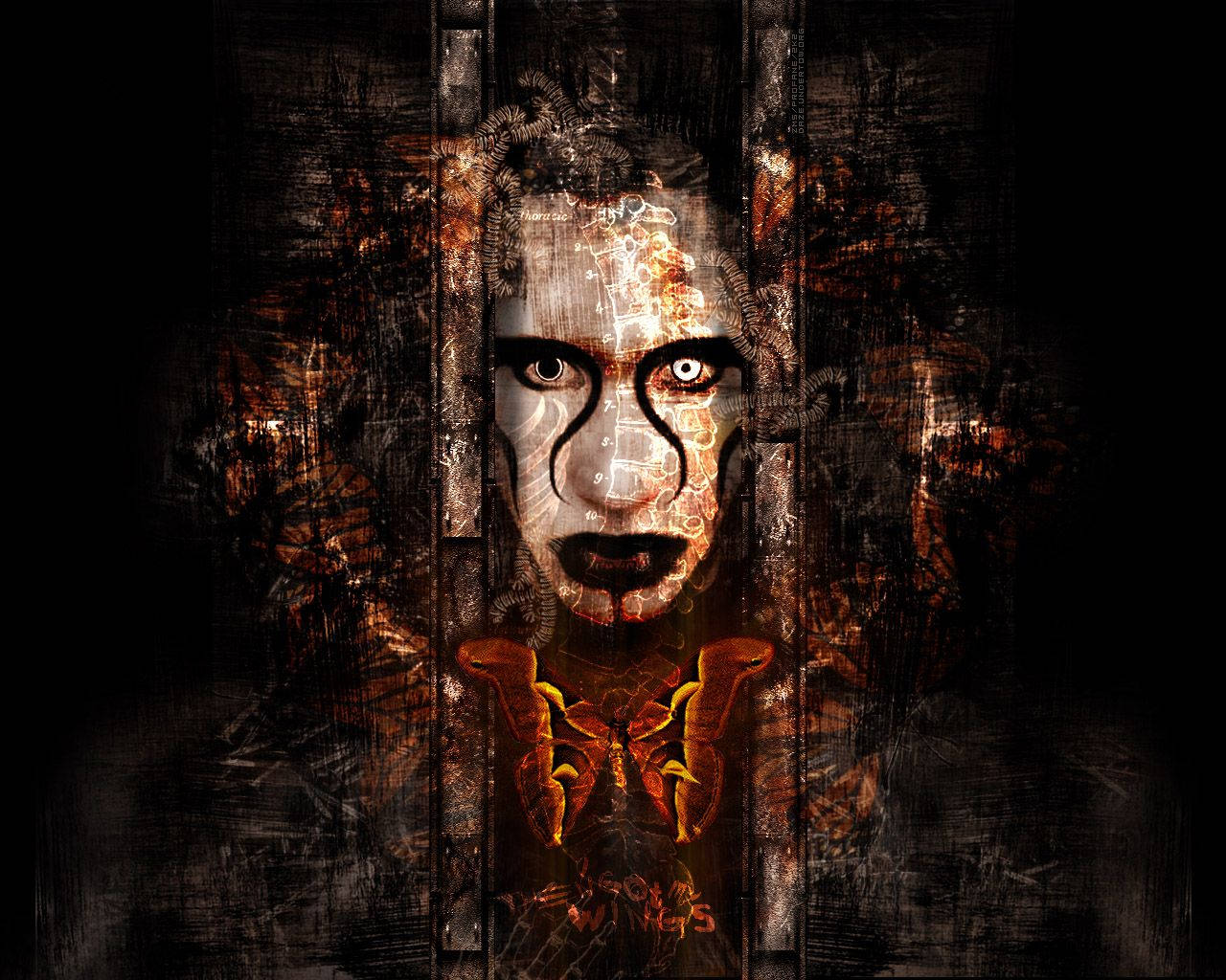 Marilyn Manson, glowing eyes, fiery orange patterns, HD Desktop Wallpaper