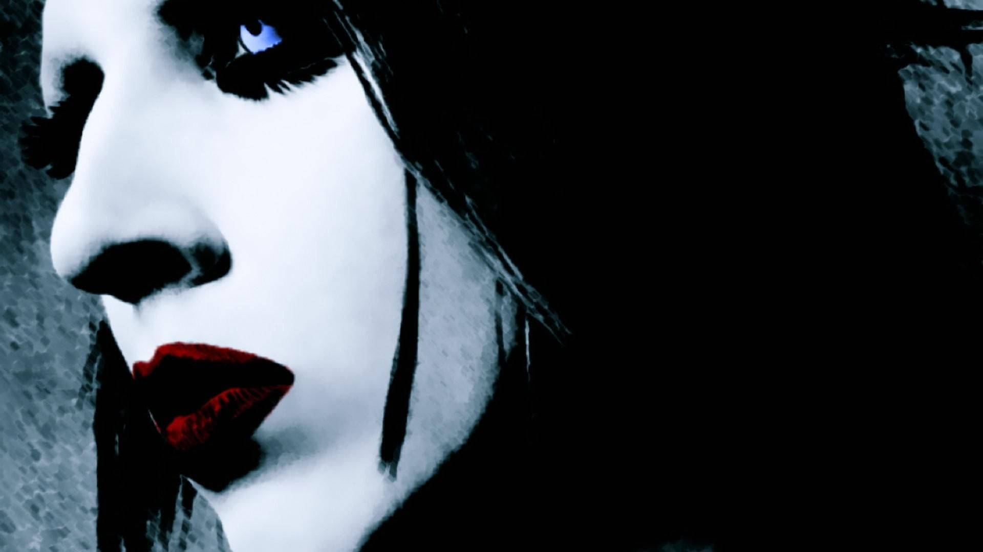 Marilyn Manson, glowing blue eyes, bold red lips, Full HD Desktop Wallpaper