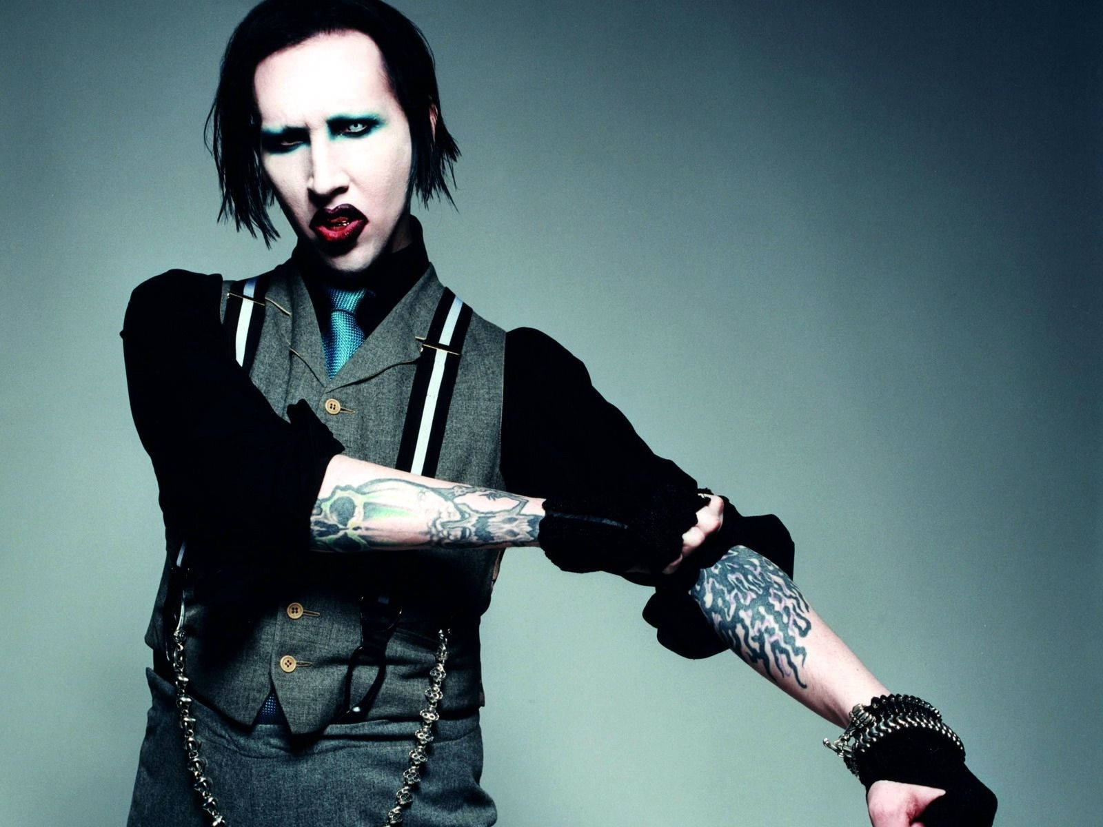 Marilyn Manson, tattoos, vest, HD Desktop Wallpaper