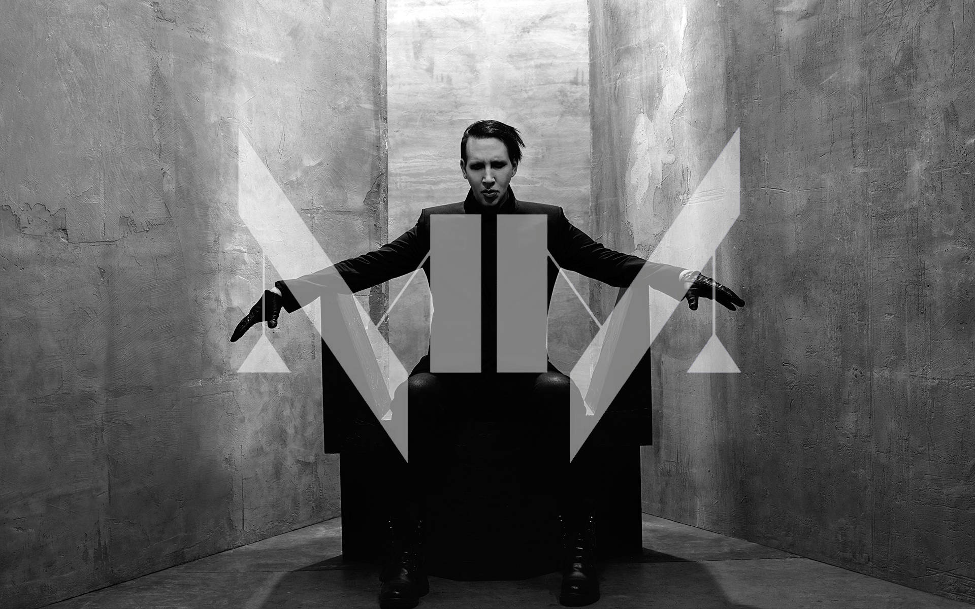 Marilyn Manson, throne, stark concrete corridor, Full HD Desktop Wallpaper