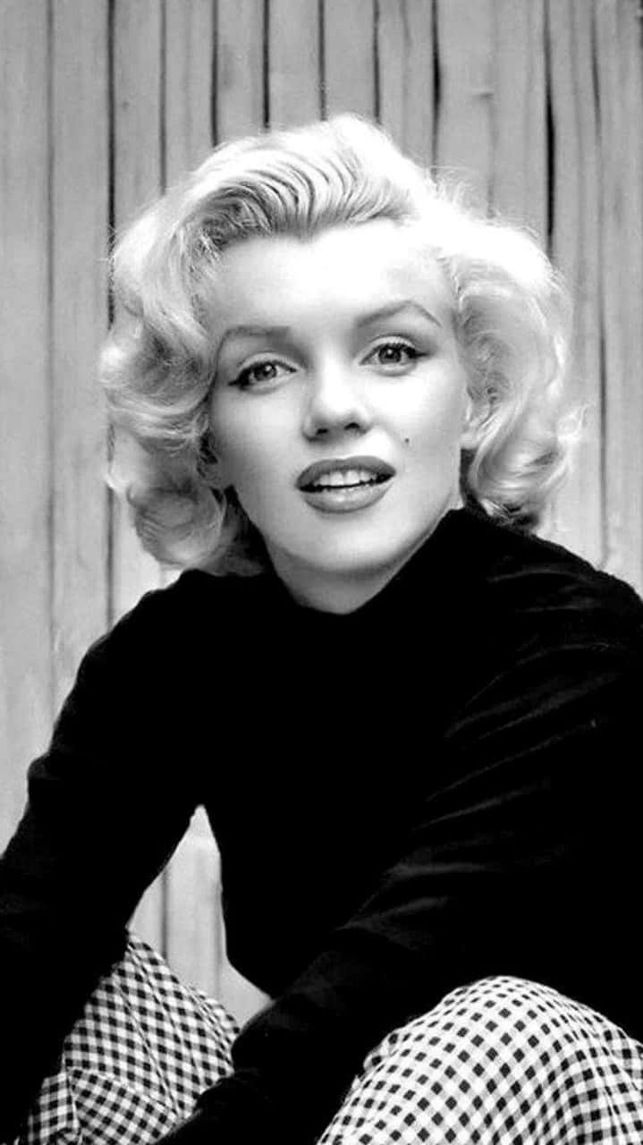 Marilyn Monroe, black and white portrait, wooden paneled wall, HD Phone Wallpaper