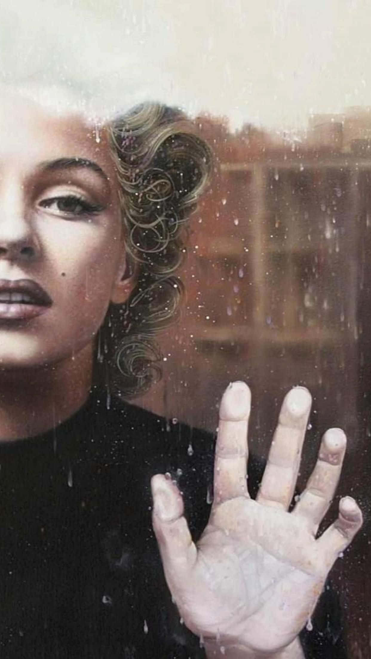 Marilyn Monroe iPhone, curly hair, rain-splattered window, Full HD Phone Wallpaper