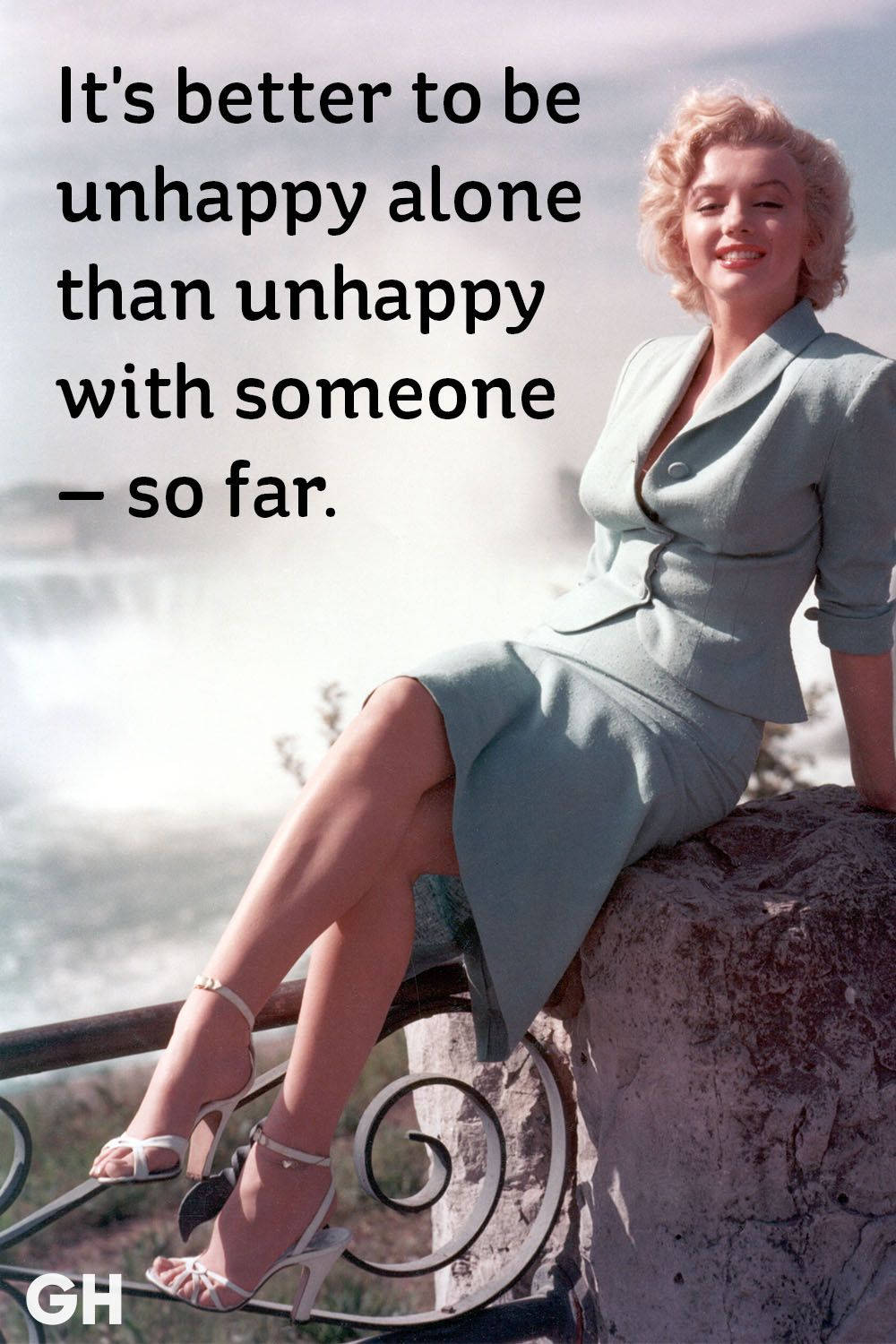 Marilyn Monroe, light blue suit, stone railing, HD Phone Wallpaper