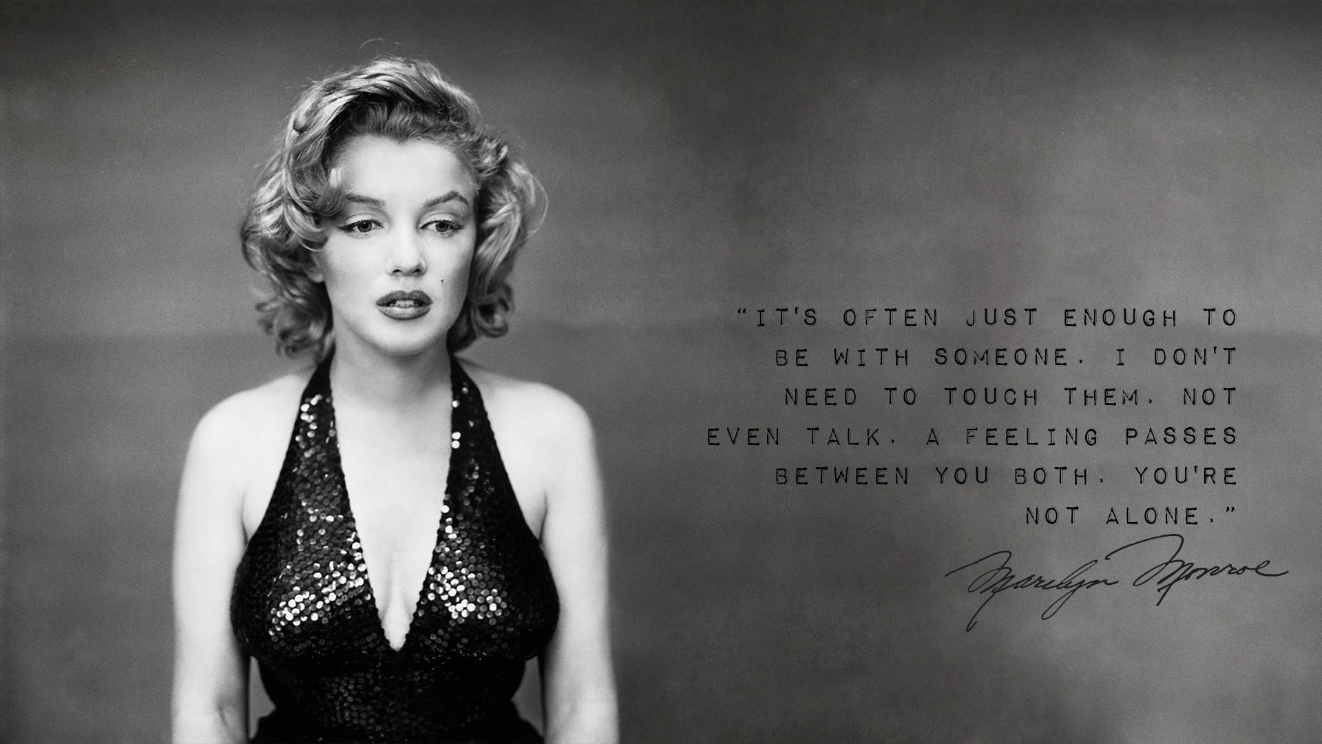Marilyn Monroe, sparkling black dress, handwritten quote, Full HD Desktop Wallpaper