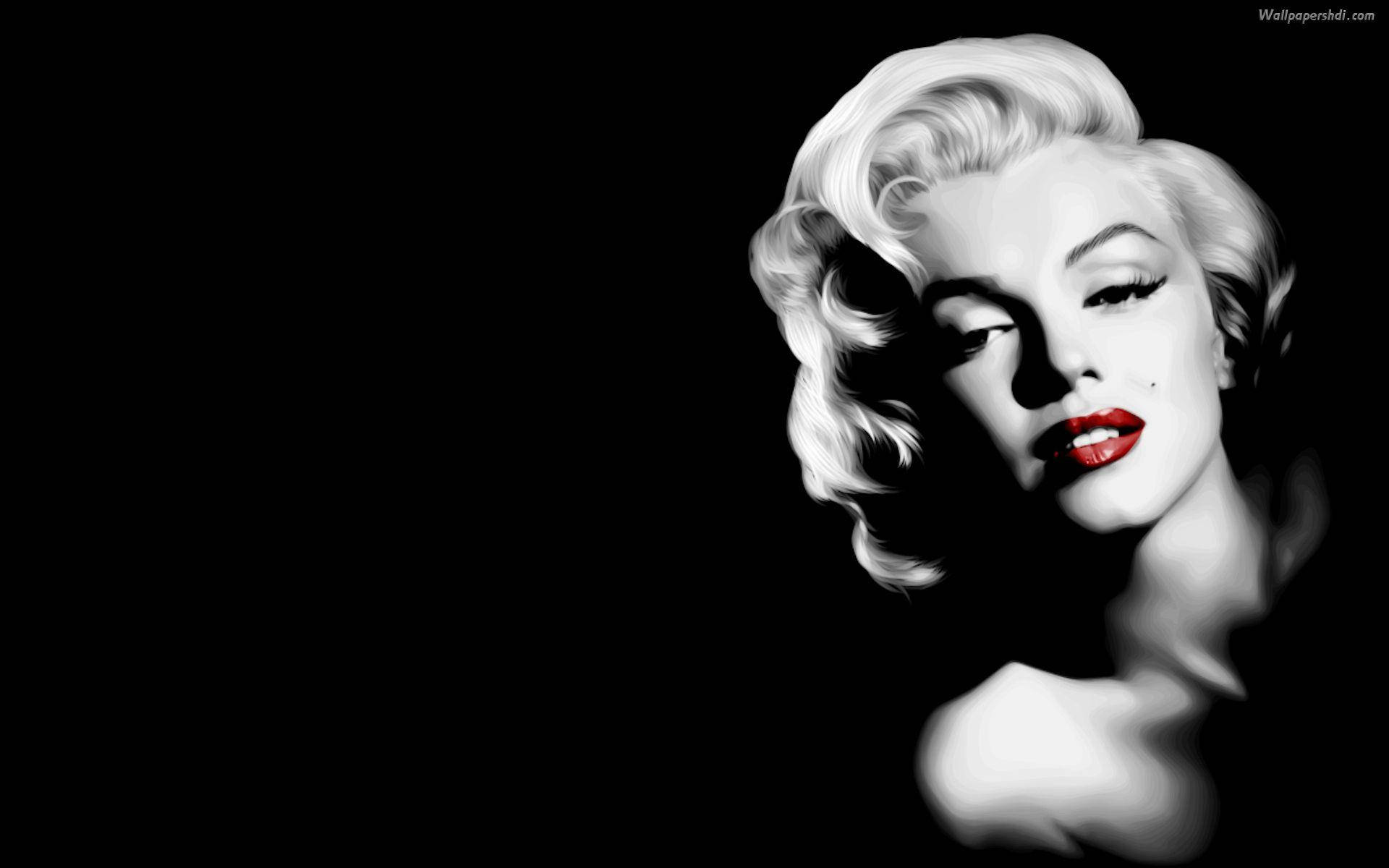 Marilyn Monroe, black and white portrait, bold red lips, Full HD Desktop Wallpaper