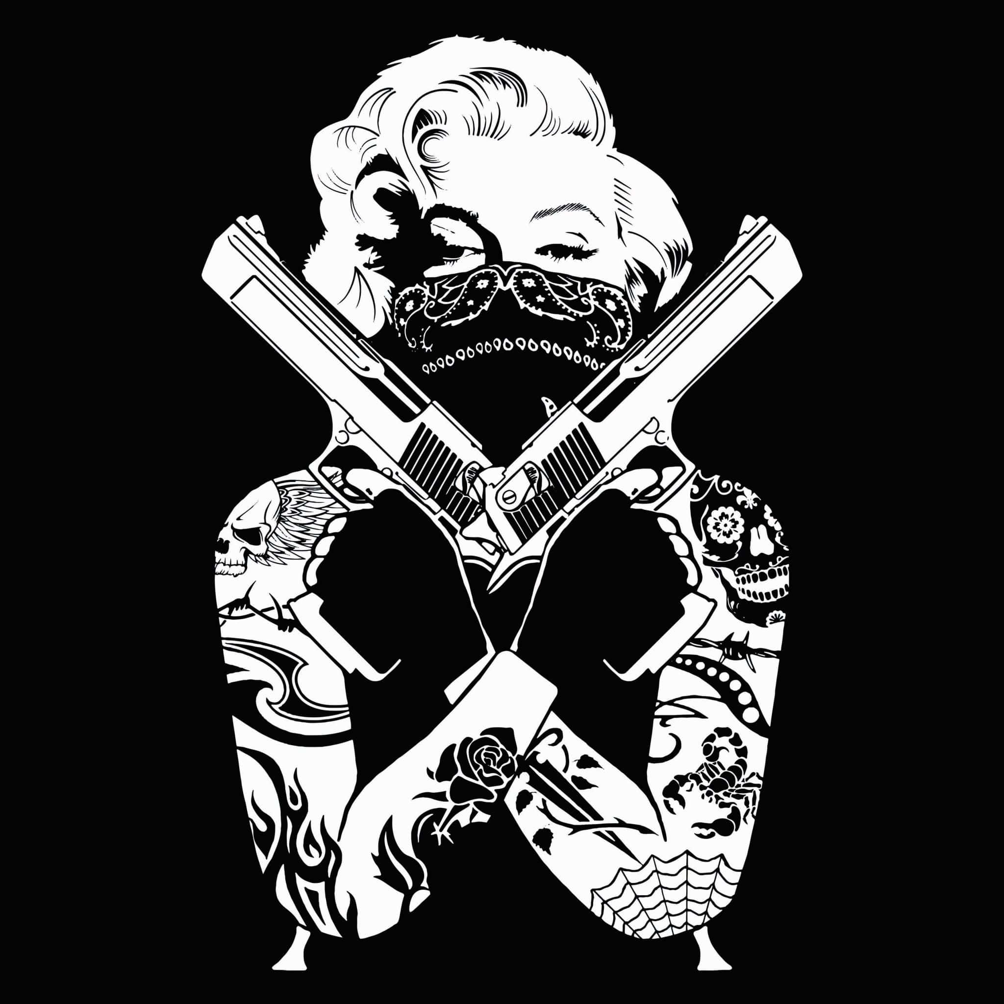 Marilyn Monroe, bandana, crossed pistols, Full HD Desktop Wallpaper