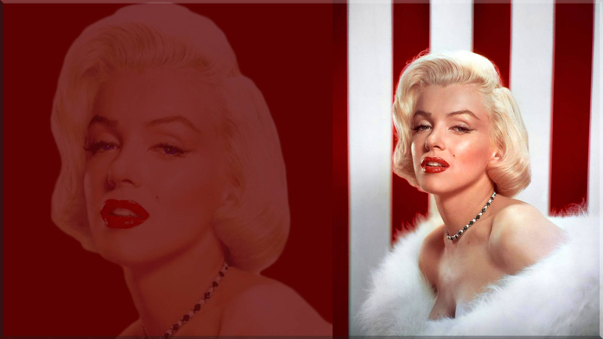 Marilyn Monroe, red lips, white fur, Full HD Desktop Wallpaper