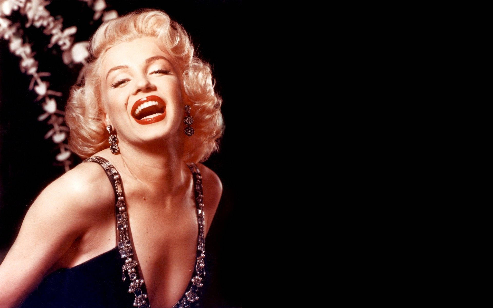 Marilyn Monroe, black desktop, glamorous beaded dress, Full HD Desktop Wallpaper