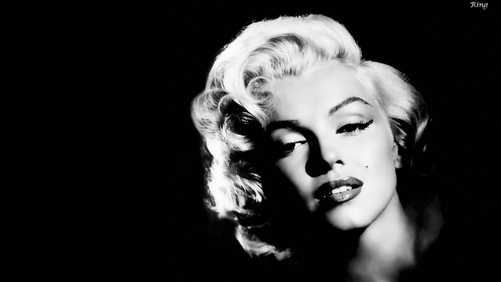 Marilyn Monroe, black and white portrait, voluminous curls, HD Desktop Wallpaper