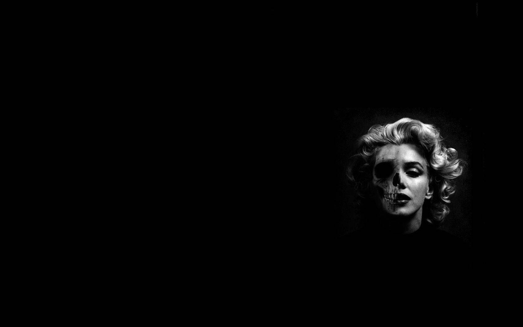 Marilyn Monroe, half skull face, black and white portrait, HD Desktop Wallpaper