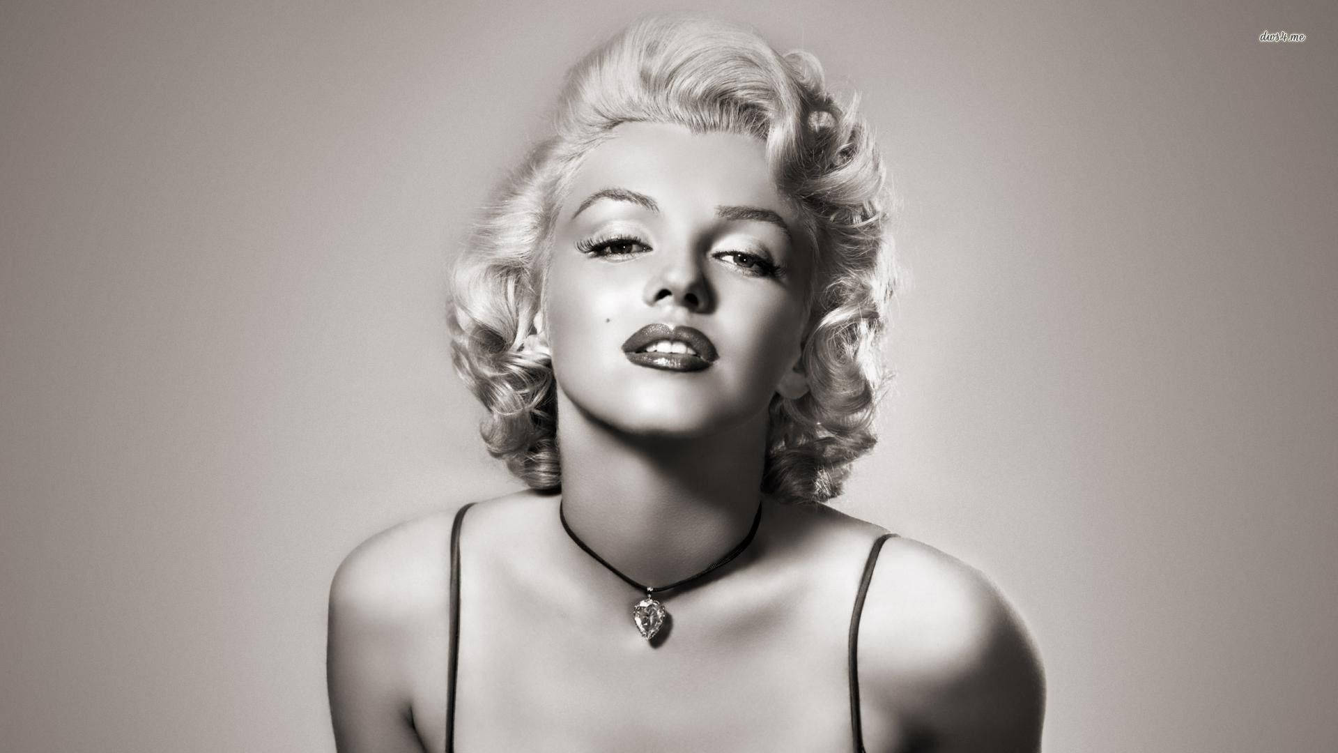 Marilyn Monroe, black and white portrait, voluminous curls, Full HD Desktop Wallpaper
