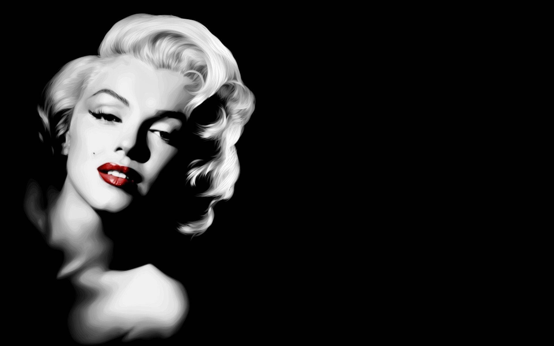 Marilyn Monroe, black and white portrait, bold red lips, Full HD Desktop Wallpaper