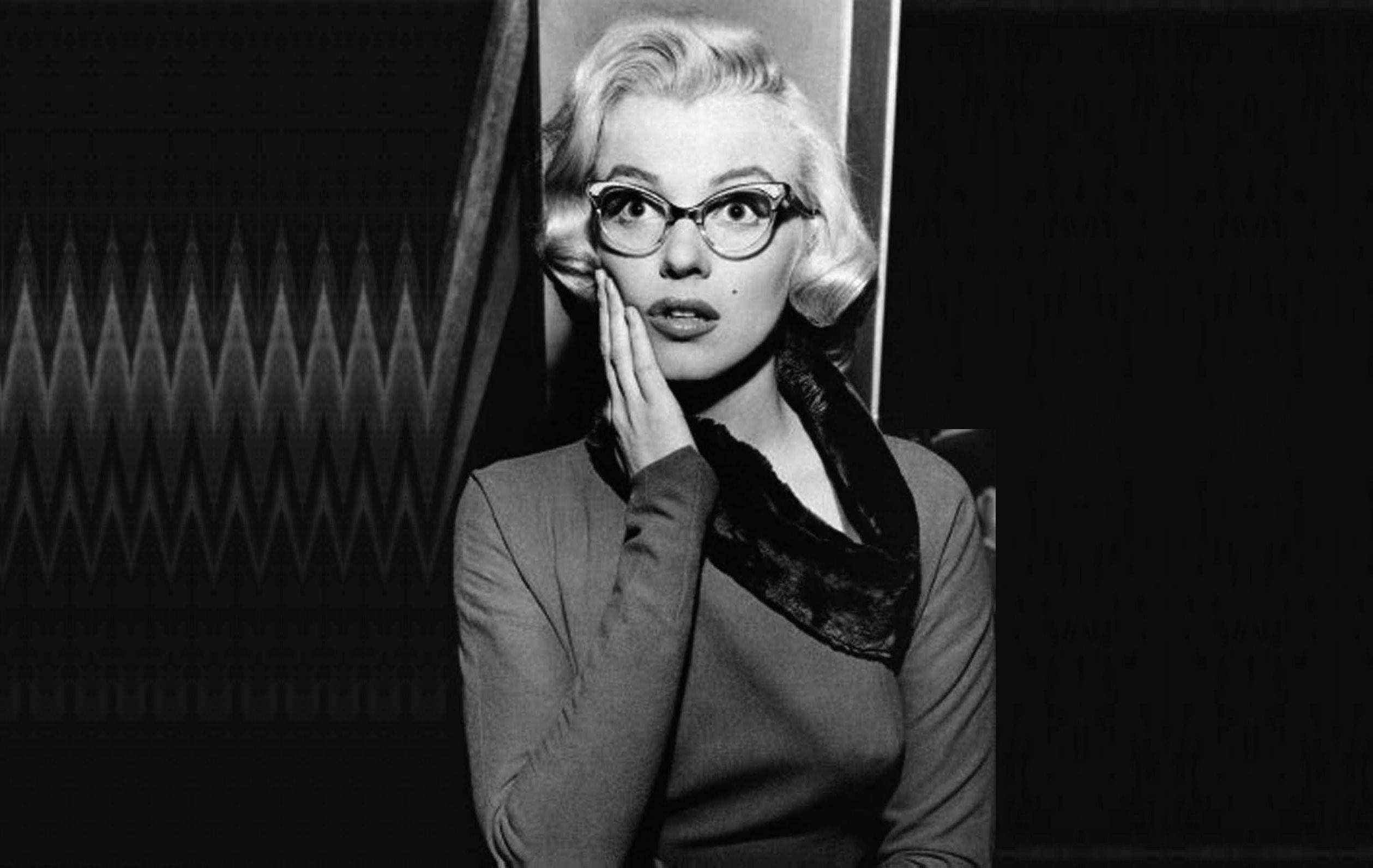 Marilyn Monroe, black and white, glasses, Full HD Desktop Wallpaper