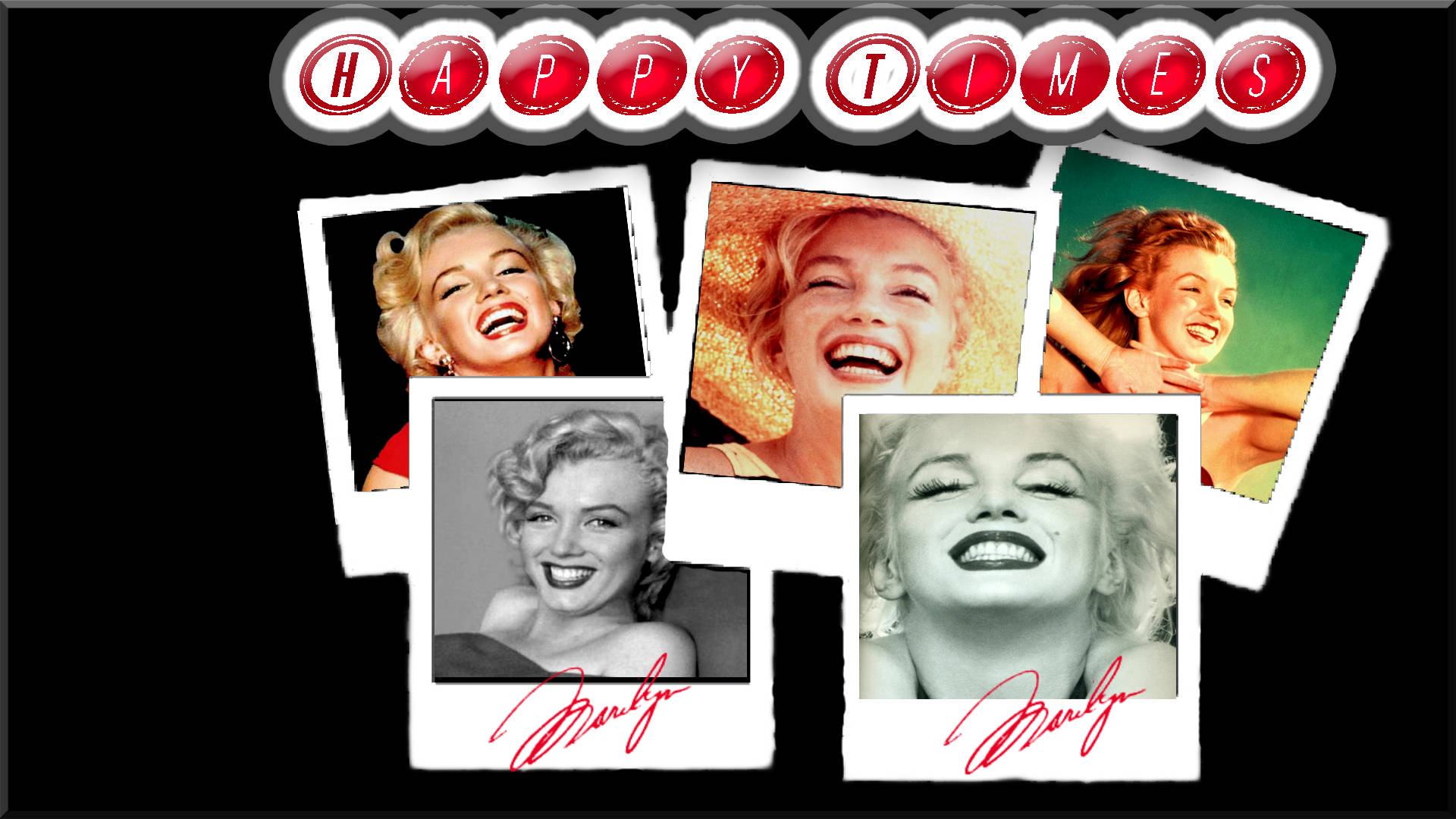 Marilyn Monroe, Polaroid Photo Collage, HAPPY TIMES, Full HD Desktop Wallpaper