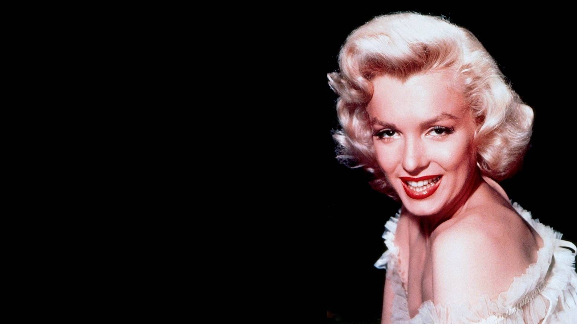 Marilyn Monroe, black background, white off-shoulder dress, Full HD Desktop Wallpaper