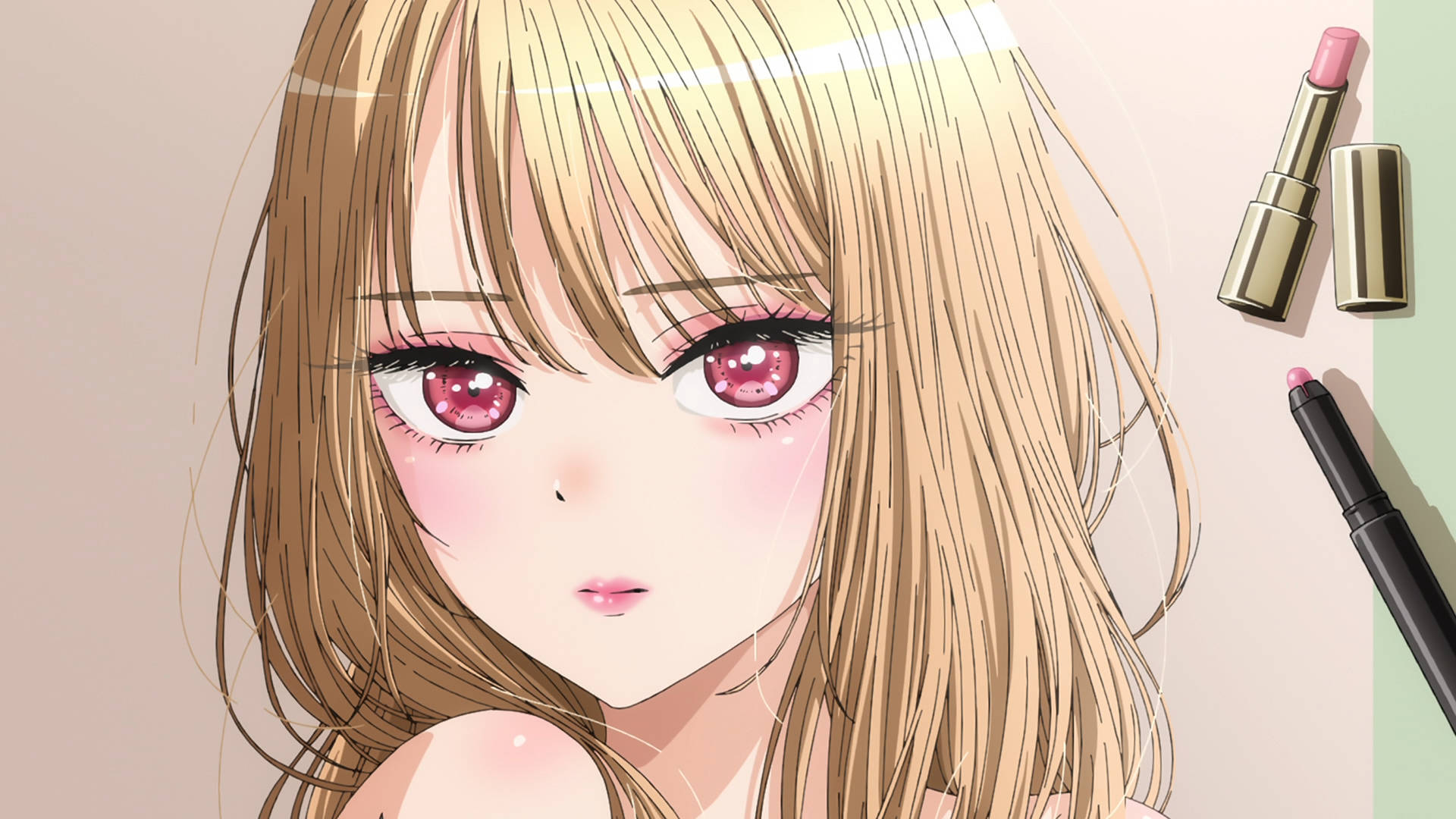 Marin Kitagawa, pink eyes, blonde hair, Full HD Desktop Wallpaper